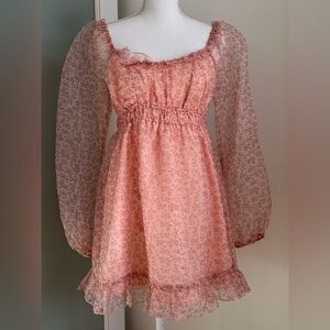 All in Favor Blush Floral Mini Ruffle Dress